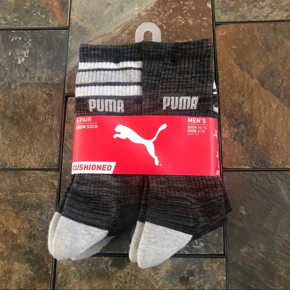 NWT Men’s Puma Cushioned Crew Socks 6 Pairs Gray